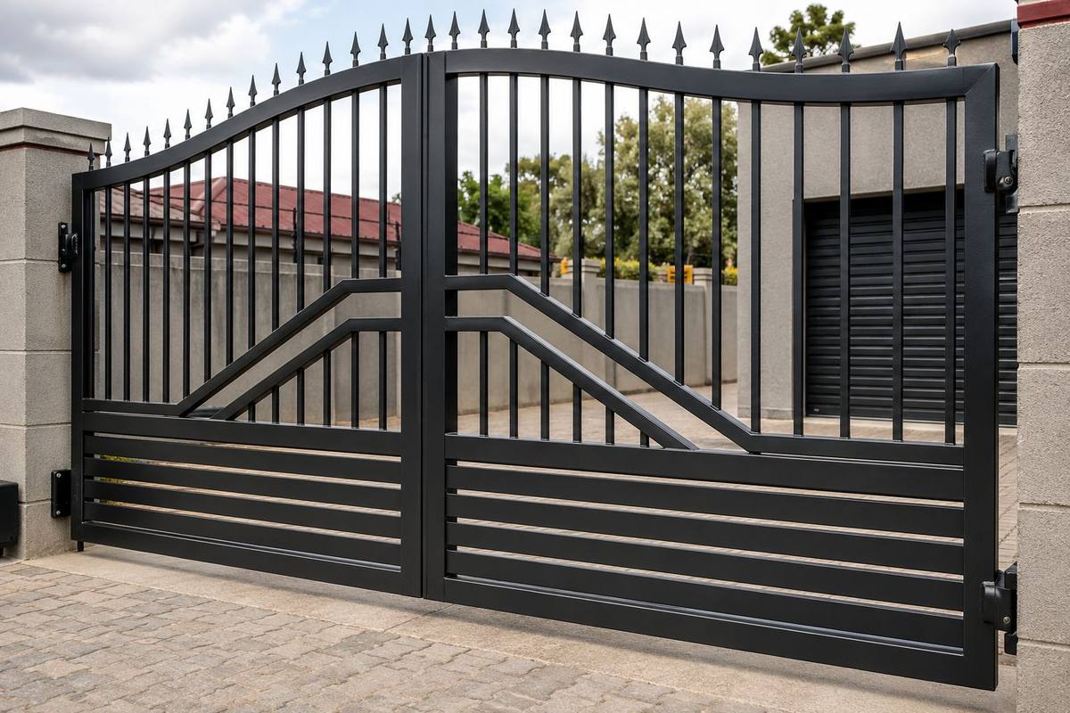 Custom fabricated double swing gate